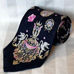 Leonard Paris Silk Tie Dessin N° 71088 - Italy - Navy Gold Baroque Medallion